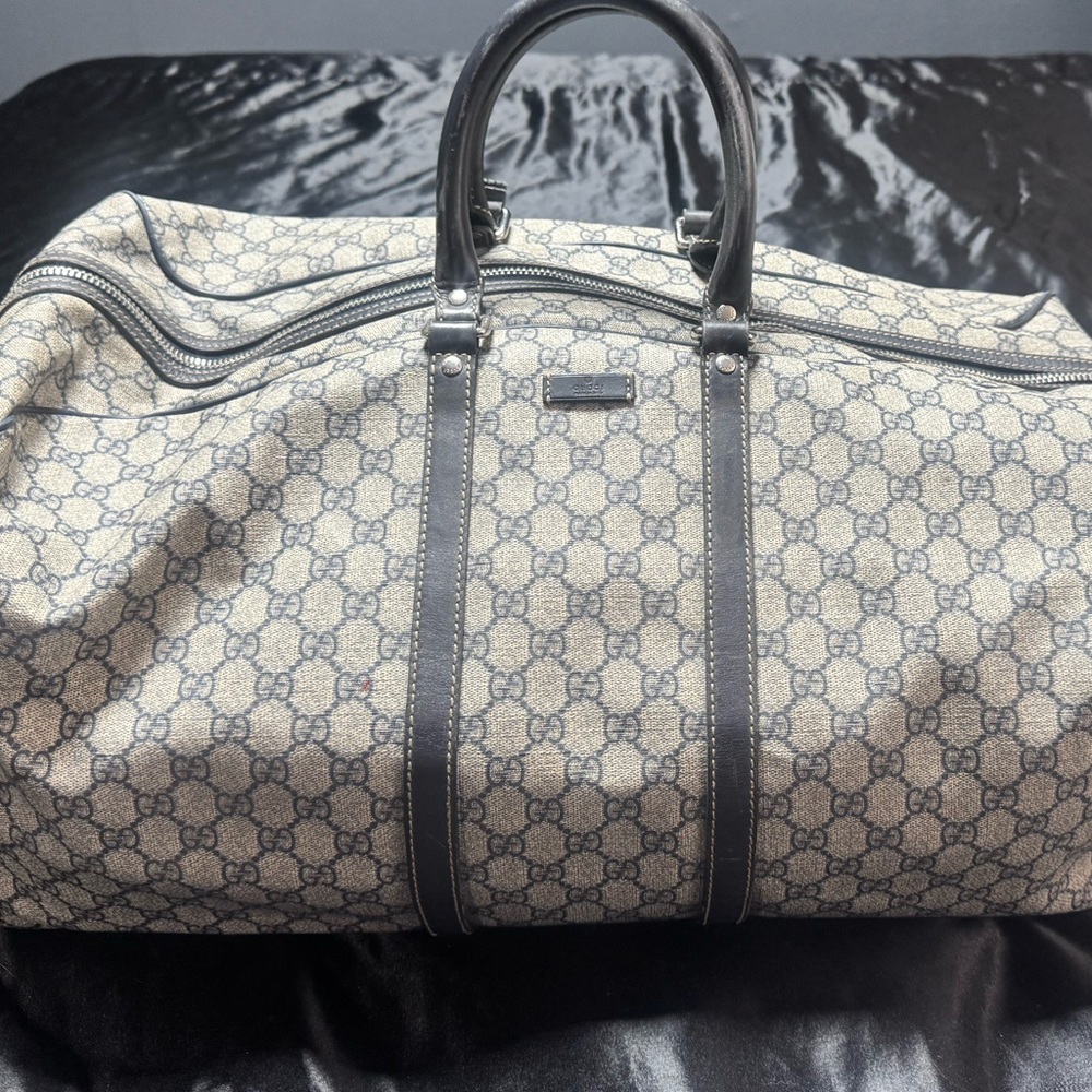 GG Supreme Monogram Carry On Duffle With Wheels Beige & Blue
